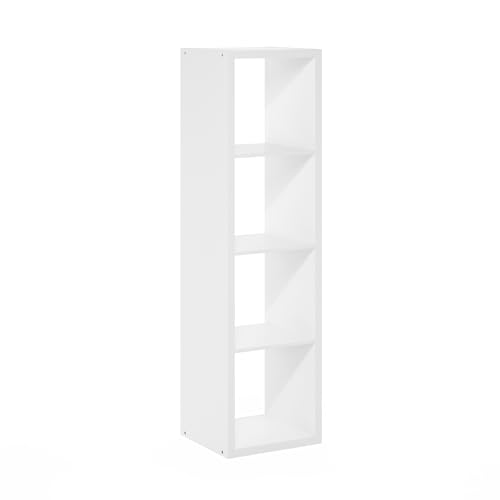 4-Cube Tall Bookshelf, Cubicle Shelf Bookcase with Open Back, Position Reversible Book Shelf, 15 x 16 x 58, for Home Office, Living Room, White - color: White, size: 4 Tier