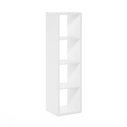 4-Cube Tall Bookshelf, Cubicle Shelf Bookcase with Open Back, Position Reversible Book Shelf, 15 x 16 x 58, for Home Office, Living Room, White - color: White, size: 4 Tier