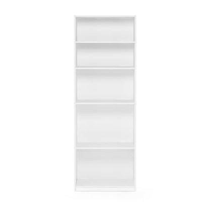 Furinno Jaya 5-Tier Book Shelf with Adjustable Shelves, White Bookshelf, Bookcase, 9.5 x 24.5 x 71.2, for Living Room, Bedroom, Home Office, Plain White - color: White, size: 5-Tier (New)