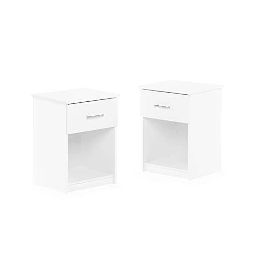 Furinno Tidur Nightstand, 2-Pack, Solid White | Bar Handle, with Storage Shelf, Bedside Table, End Table, Side Table, for Bedroom, Closet, Dorm - color: Solid White, style: 2-Pack Handle