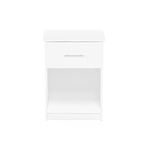 Furinno Tidur Nightstand, Solid White | Bar Handle, with Storage Shelf, Bedside Table, End Table, Side Table, for Bedroom, Closet, Dorm - color: Solid White, style: 1-Pack Handle