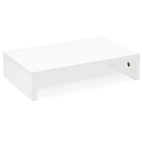 TEAMIX White Monitor Stand Riser for Desk, Small Computer/Laptop Stand Wood | 14.2"L x 9.5"W, Holds 80 lbs, Desktop Organizer Shelf, Ergonomic Morden Design, Easy Assembly, For Home Office, Gaming