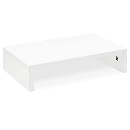 TEAMIX White Monitor Stand Riser for Desk, Small Computer/Laptop Stand Wood | 14.2"L x 9.5"W, Holds 80 lbs, Desktop Organizer Shelf, Ergonomic Morden Design, Easy Assembly, For Home Office, Gaming