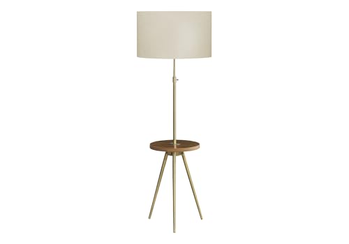 63" Gold Metal Floor Lamp with Adjustable Neck, Tripod Base, Built-in Table Shelf, Ivory Linen Shade for Living Room Bedroom Office