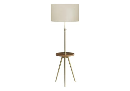 63" Gold Metal Floor Lamp with Adjustable Neck, Tripod Base, Built-in Table Shelf, Ivory Linen Shade for Living Room Bedroom Office