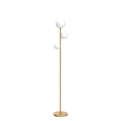Fiqevs 3 Globe Floor Lamp Mid Century Modern, Gold Standing Lamp with Frosted Glass Shade & LED Bulbs, Tall Pole Light with Foot Switch for Living Room Bedroom Office - Antique Brass - color: 3 Globe- Gold