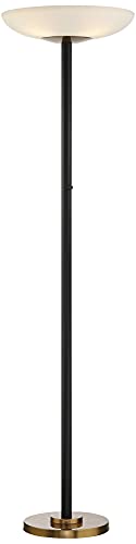 Meridian Light Blaster 72" Tall Black 4-Light Torchiere Floor Lamp | Modern Style LED Antique Brass Metal White Glass Shade for Living Room Reading House Bedroom Home Office - color: Black