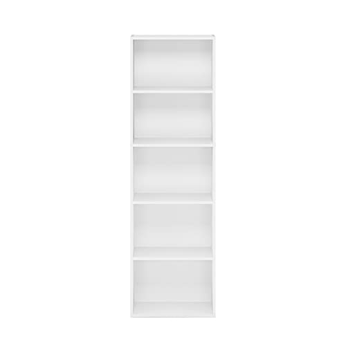 Furinno LUDER Book Shelf, 5-Tier Bookshelf, Bookcase with Open Shelves, 9.4 x 15.8 x 52, Easy Assembly, for Living Room, Bedroom, Home Office, White - color: White, size: 5-Tier