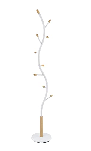 Roundhill Furniture Arles Metal Whtie and Oak Standing Coat Rack - color: White