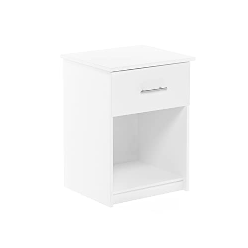 Furinno Tidur Nightstand, Solid White | Bar Handle, with Storage Shelf, Bedside Table, End Table, Side Table, for Bedroom, Closet, Dorm - color: Solid White, style: 1-Pack Handle