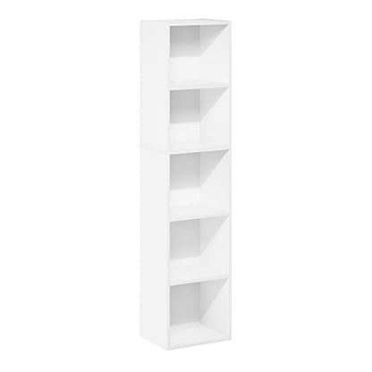 Furinno PASIR Book Shelf, 5-Tier Modern Bookshelf, Open Shelves Bookcase 9 x 12 x 52, Easy Assembly, for Living Room, Bedroom, Home Office, White - color: White, size: 5-Tier Cube