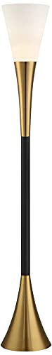 Piazza 72 1/2" Tall Brass and Black Torchiere Floor Lamp | Mid Century Modern Glam Style 5 Antique Metal White Glass Shade for Living Room Reading House Bedroom Home Office - color: Black and Gold