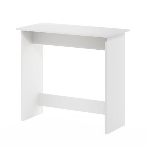 White Minimalist Study Desk Compact Writing Table Small Space Computer Desk Modern Simple Workstation for Bedroom Dorm Home Office Easy Assembly Space Saving Design