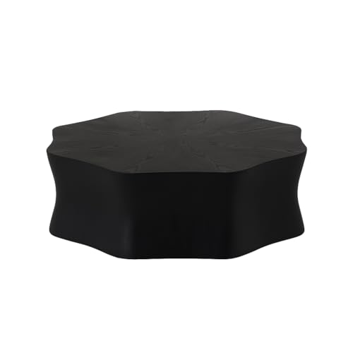 Round Black Marble Coffee Table, Modern Drum Design, Circle FiberglassCoffee Table, End Table for Living Room, Apartment, No Assembly Required (35''Black Flower) - color: 35''black Flower