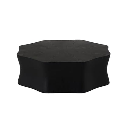 Round Black Marble Coffee Table, Modern Drum Design, Circle FiberglassCoffee Table, End Table for Living Room, Apartment, No Assembly Required (35''Black Flower) - color: 35''black Flower