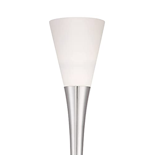 Piazza 76.8" Tall Nickel Torchiere Floor Lamp with Riser | Modern Style 75 Brushed Metal Frosted White Glass Shade Decor for Living Room Reading House Bedroom Home - color: Silver Brushed Nickel - Riser Included