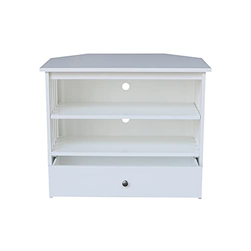 IC INTERNATIONAL CONCEPTS Solid Wood TV Stand with Shelves and Drawer in White - 28.9" Height - color: White