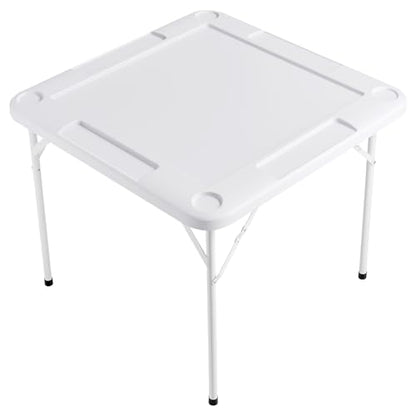 VEVOR Mahjong Table, 4 Player Folding Domino Table with Wear-Resistant Green Tabletop, Portable Square Card Table with 4 Cup Holders & 4 Chip Trays for Mahjong Poker Puzzles, 35.4 x 35.4-inch - color: Green
