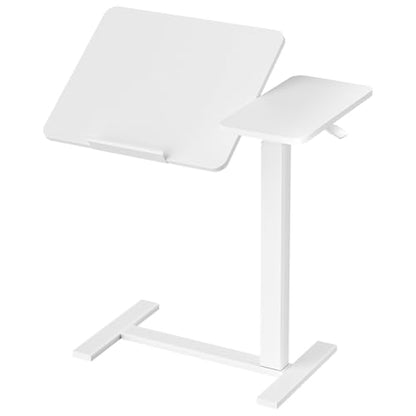 DUMOS Adjustable Bedside Overbed Table with Wheels, White | Laptop Standing Desk with Tilting Top Height, Mobile Rolling Computer Cart for Hospital Home Bedroom Use - color: White, size: 27.4" x 15.7" x 43.3"