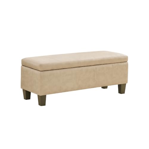 41" Storage Ottoman, Storage Bench with Safety Hinge, Upholstered Synthetic Leather Ottoman Bench for Bedroom, Living Room, Entryway, Hallway, Foot Rest, Support 500lbs - color: Beige, size: 41 inch