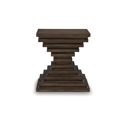 Signature Design by Ashley Hannodream Square End Table, Warm Brown | Fully assembled contemporary base, Solid hardwood, rustic oak veneer and MDF substrates, 22-inch square top for living room - color: Warm Brown