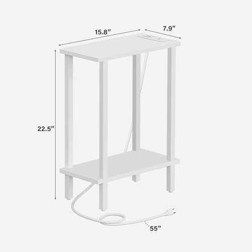 TUTOTAK Narrow Side Table, 2-Tier Small End Table with Charging Station | Skinny Sofa Table, Slim Nightstand, Easy Assembly for Living Room, Bedroom, White TB01BW060 - color: White, size: 2-tier