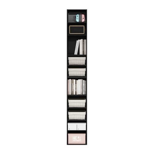 Furinno PASIR Book Shelf, 10-Tier Bookshelf, Bookcase with Open Shelf, 9.2 x 11.8 x 78.7, for Living Room, Bedroom, Home Office, Blackwood - color: Blackwood, size: 10-Tier, 12-Inch Width