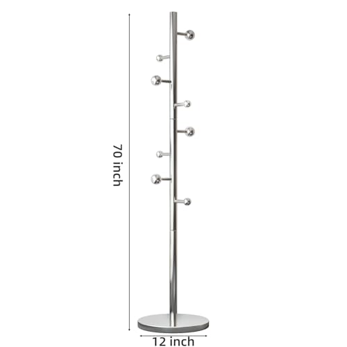Coat Rack Freestanding Coat Tree with 8 Hooks Coat Rack Stand,Silver | Heavy Duty Metal Coat Hanger Stand for Jacket Hat Clothes Bag Stainless Steel Hall Tree Hat Rack for Entryway Bedroom Hallway - color: Silver with 8 Round Hooks