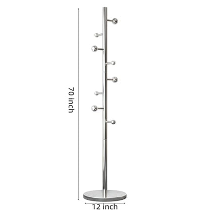 Coat Rack Freestanding Coat Tree with 8 Hooks Coat Rack Stand,Silver | Heavy Duty Metal Coat Hanger Stand for Jacket Hat Clothes Bag Stainless Steel Hall Tree Hat Rack for Entryway Bedroom Hallway - color: Silver with 8 Round Hooks