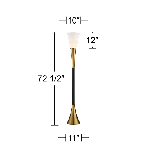 Piazza 72 1/2" Tall Brass and Black Torchiere Floor Lamp | Mid Century Modern Glam Style 5 Antique Metal White Glass Shade for Living Room Reading House Bedroom Home Office - color: Black and Gold