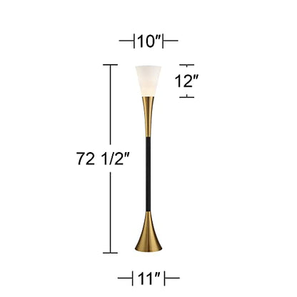 Piazza 72 1/2" Tall Brass and Black Torchiere Floor Lamp | Mid Century Modern Glam Style 5 Antique Metal White Glass Shade for Living Room Reading House Bedroom Home Office - color: Black and Gold