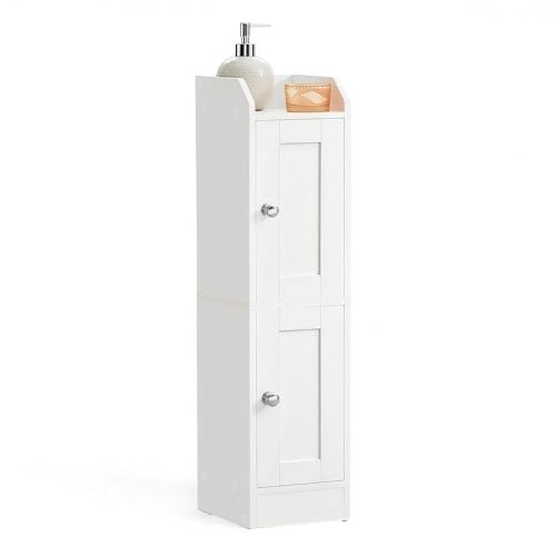 VASAGLE Storage Cabinet Slim with Reversible Doors, 2 Doors，Cloud White | Small Storage Corner Floor Cabinet, Narrow Orgnizer, Adjustable Shelves, Cloud White, Siren Collection, UBBK312WB01S - color: Cloud White, style: 2doors (31.5"H)