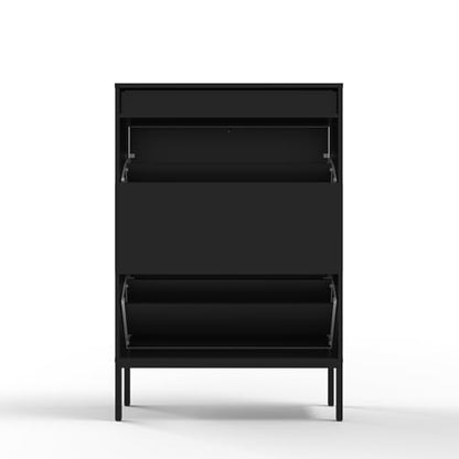 Shoe Cabinet, Shoe Storage Organizer Cabinet with 2 Flip Wavy Line Drawers, Freestanding Shoe Rack with Adjustable Shelf for Entryway（Black） - color: Wavy Line-black