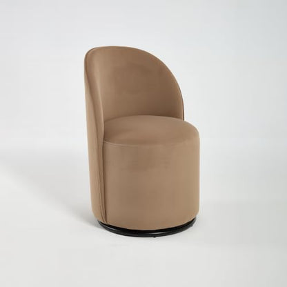Penau Swivel Dining Chair, Velvet Barrel Seat, Brown | Velvet Upholstery, 360 Degree Swivel, Curved Backrest, Compact Seating For Dining Room And Vanity