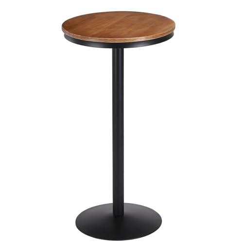42" Height Round Bar Table with Solid Wood Top and Sturdy Metal Base, Rustic Industrial Pub Table for Kitchen, Dining Room, Home, and Bistro