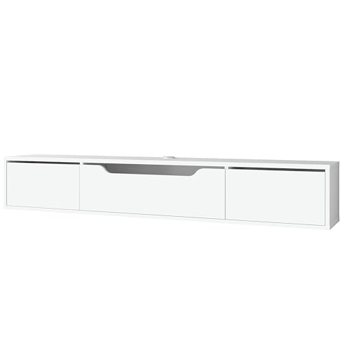 Atelier Mobili Floating TV Stand for Up to 80 Inch TVs – Wall Mounted Media Console with Handle-Free Doors – Modern Entertainment Center with Hidden Storage – White and Oak Finishes (White) - color: White
