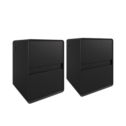 Modern Leather Nightstands Set of 2, Solid Wood Bedside Table with 2 Drawers & USB Charging Station, Preassembled End Table Small Nightstand for Bedroom Living Room Office, Black - color: Black, size: 16"