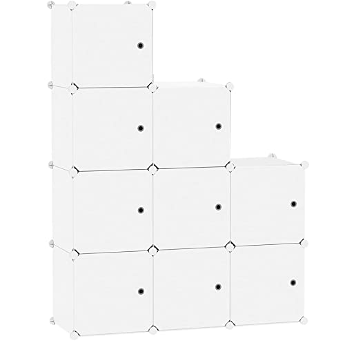 C&AHOME 9-Cube Storage Organizer with Door Cube Shelf Closet Cabinet Milky | DIY Plastic Modular Bookshelf, Stackable Clothes Storage Shelving Ideal for Home, Bedroom - color: Milky, size: 9-Cube