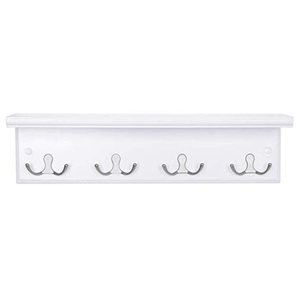 SONGMICS Entryway Hanging Coat Rack, Wall-Mounted Wooden Shelf, with 4 Double Hooks, Wall Floating Shelf, White ULHR42WT