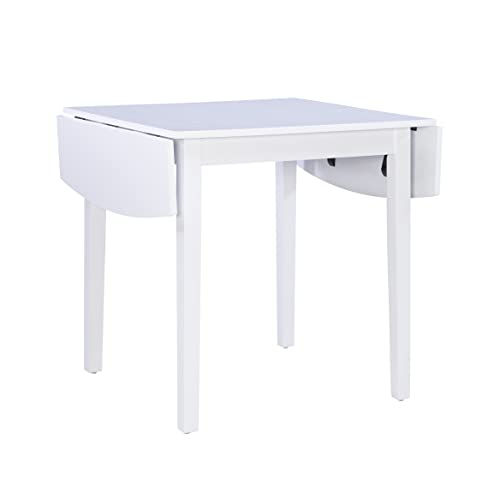 Torino Three Piece Drop Leaf Dining Set in White with Beige Upholstered Seats by Linon - color: White Set