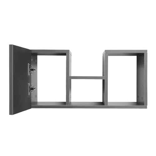 Wall Mounted Folding Desk, Solid Wood Floating Laptop Desk with Wall Mounted Bookshelf for Living Room Coffee Shop Apartments, 88lbs Table Load-Bearing (Grey) - color: Grey