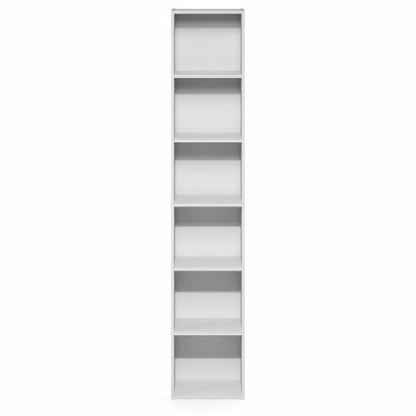 Furinno LUDER 6-Tier Narrow Book Shelf, Slim Bookshelf, White | 9.4 x 12.1 x 63.3, Open Shelf, Standing Bookcase, for Home Office, Living Room, Bedroom - color: White, size: 6-Tier, 12W