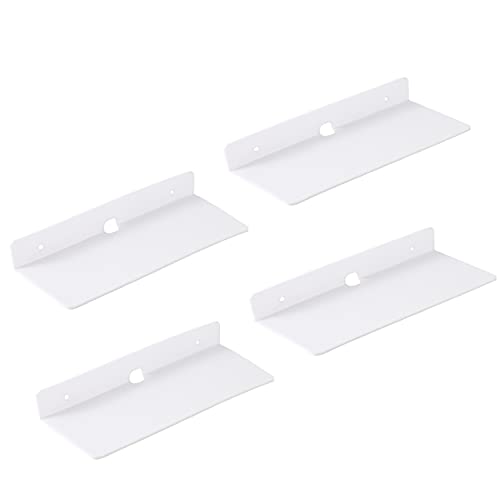 9 Inch Acrylic Floating Shelves Set of 4,Small Wall Display Shelf for Bluetooth Speakers/Security Cameras/Nintendo Switch/Action Figures,Damage-Free Wall Shelves Stick-On Shelf,White - color: White With Adhesive Tape and Screws