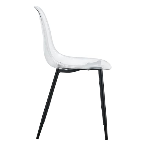 Baysitone Clear Dining Chairs Set of 12, Modern Kitchen Chairs with Transparent Seat, Acrylic Accent Side Chairs with Plating Metal Legs for Dining Room, Kitchen, Living Room with Black - color: Black, size: Set of 12