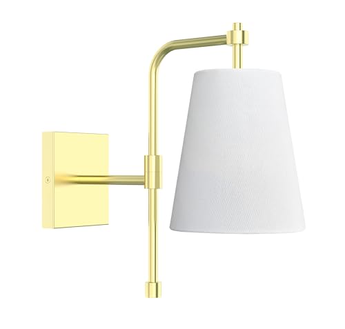 1-Light Wall Sconce, Brushed Gold Finish, Fabric Linen Shade, Adjustable Swing Arm, Hardwired Wall Mounted Light Fixture for Bedside, Living Room, Bathroom, Versatile Home Décor - color: Brushed Gold, size: 1 Pack