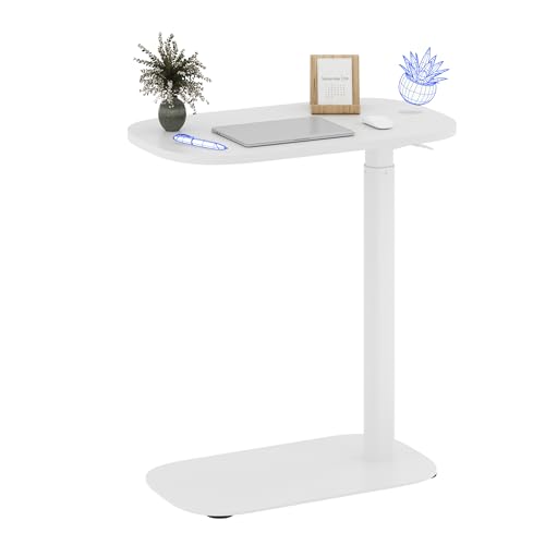 FLEXISPOT 24''Adjustable C Table Gas Spring Mobile Side End Table | Adjustable C table with Wheels, Bedside table for sofa and couch. Laptop Rolling Cart TV Tray, 23.6" W x 13.8" D,White - color: White, size: 24x14