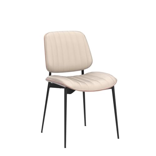 LUNLING Dining Room Chairs Set of 2 Mid Century Modern Retro Beige Faux Leather Chair with Walnut Bentwood Upholstered Seat Metal Legs Kitchen Chairs Adjustable Foot for Kitchen Dining Room - color: Beige, size: Set of 2