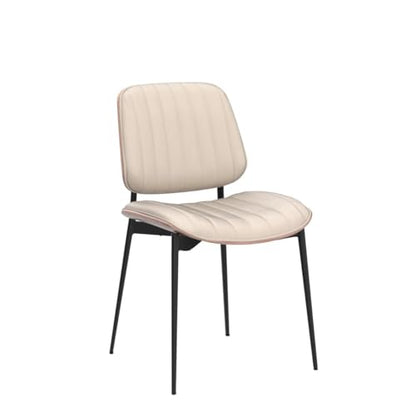 LUNLING Dining Room Chairs Set of 2 Mid Century Modern Retro Beige Faux Leather Chair with Walnut Bentwood Upholstered Seat Metal Legs Kitchen Chairs Adjustable Foot for Kitchen Dining Room - color: Beige, size: Set of 2
