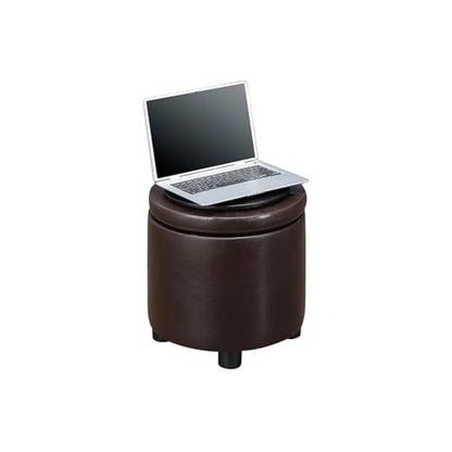 Designs4Comfort Round Accent Storage Ottoman with Reversible Tray Lid - color: Espresso