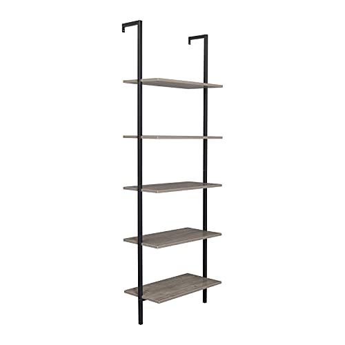 5-Shelf Modern Bookcase, Open Wall Mount Ladder Bookshelf with Industrial Metal Frame for Living Room Bedroom Home Office (Grey) - color: Grey